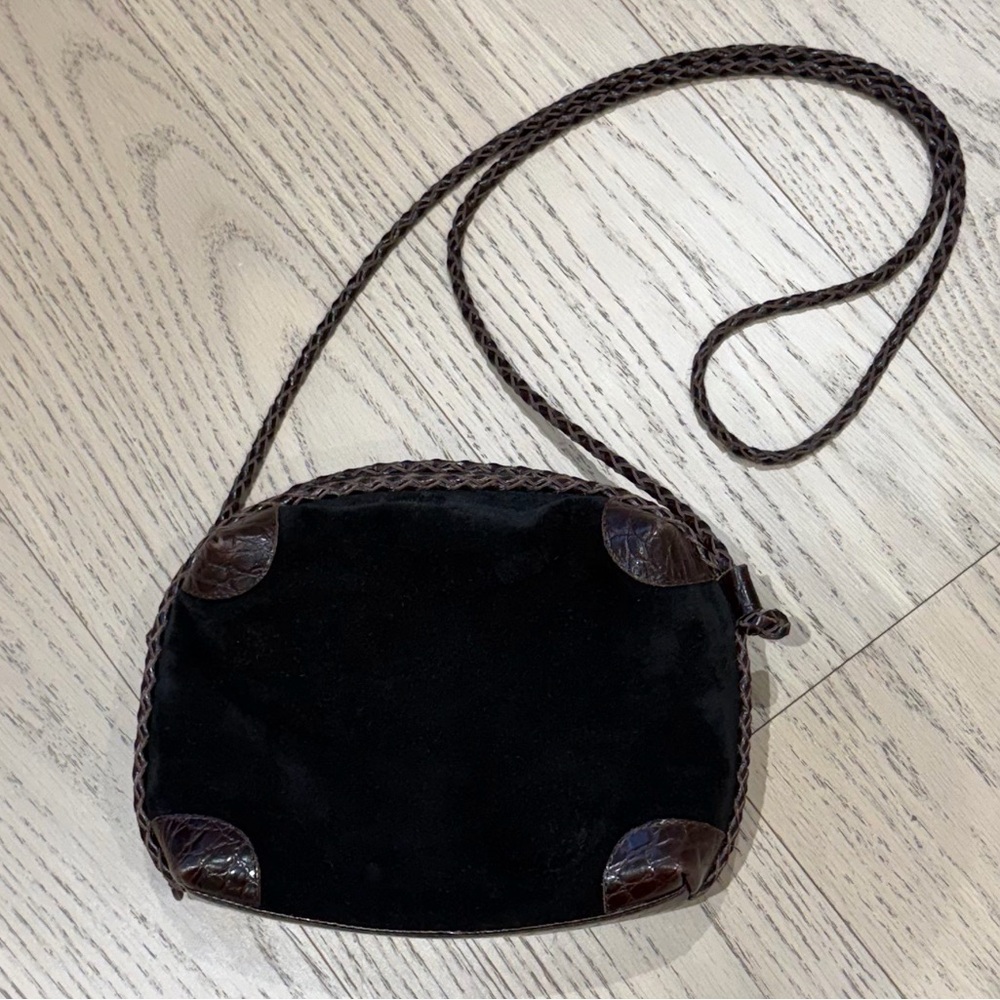 Vintage Genuine Suede & Leather Crossbody Shoulder Bag with Brown Accents - Picture 2 of 12